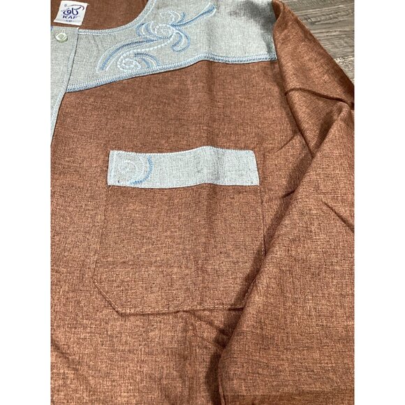 Brown KAF Mens Traditional Thobe & Pants Set With Embroidered Details Size 58 - Picture 6 of 11